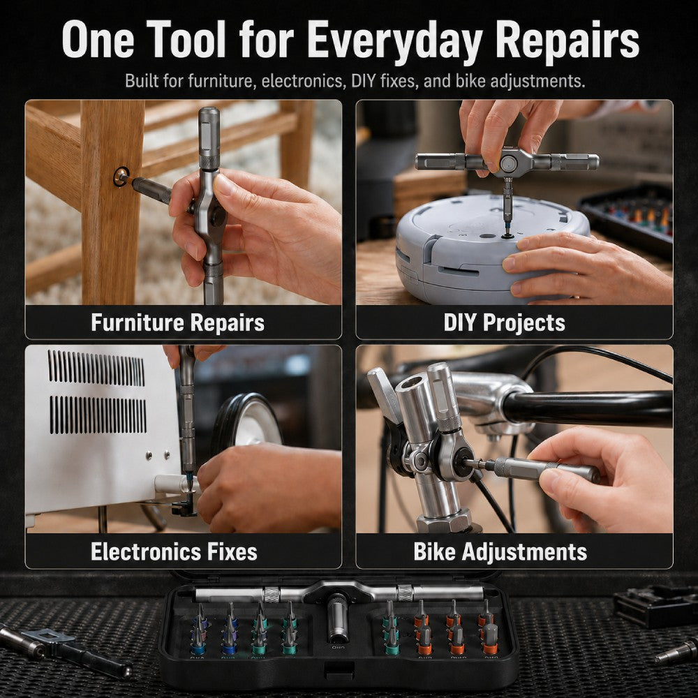 One tool for furniture assembly, DIY repairs, electronics, and bikes