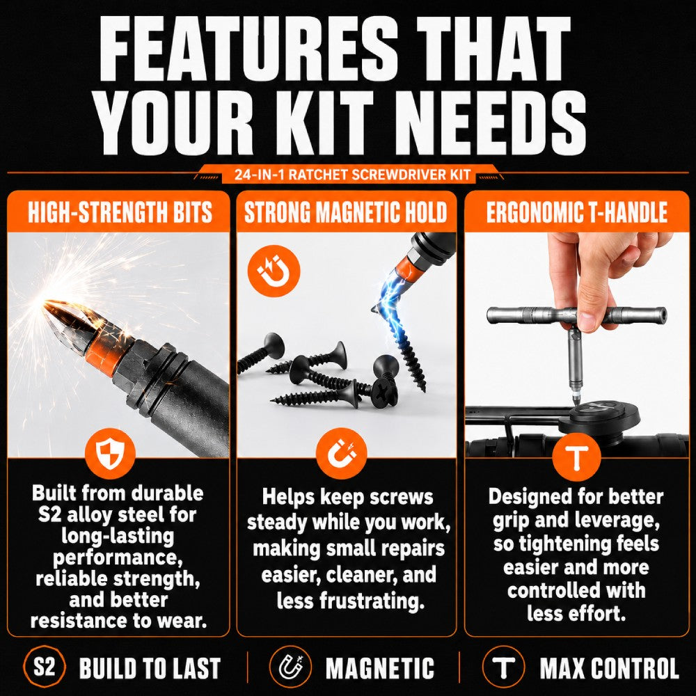AXVANE industrial S2 steel bits, magnetic hold, and ergonomic T-handle