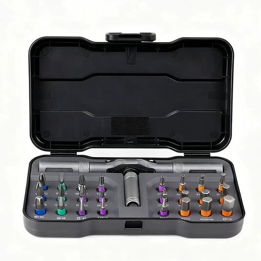 Open AXVANE toolkit case with T-handle components and 24 interchangeable bits.